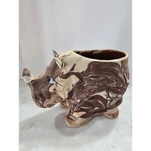 Flower Planter Pottery Rhino Brown Marbled Clay Rustic Succulent